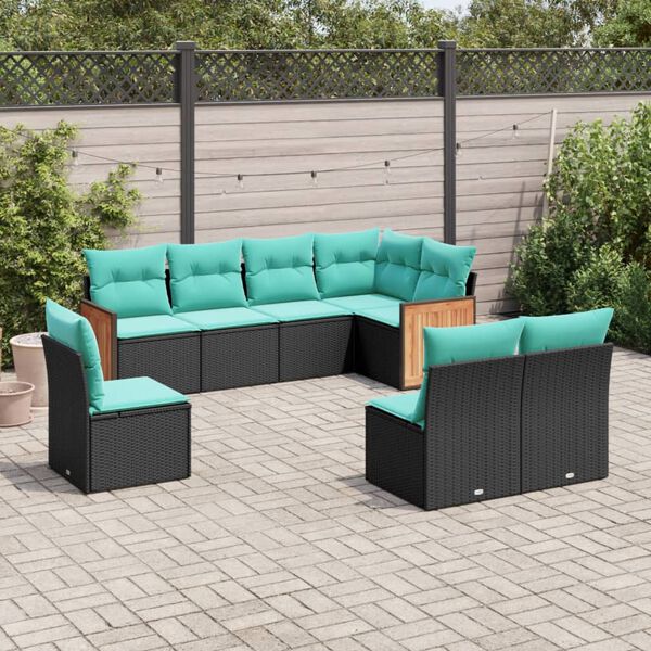 vidaXL 8 Piece Garden Sofa Set with Cushions Black Poly Rattan