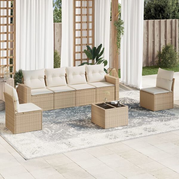 vidaXL 7 Piece Garden Sofa Set with Cushions Beige Poly Rattan