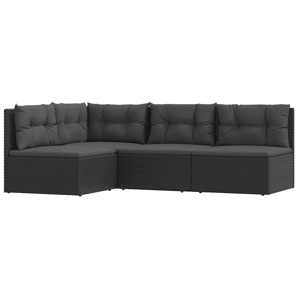 vidaXL 4 Piece Garden Lounge Set with Cushions Black Poly Rattan