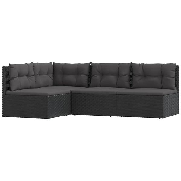 vidaXL 4 Piece Garden Lounge Set with Cushions Black Poly Rattan