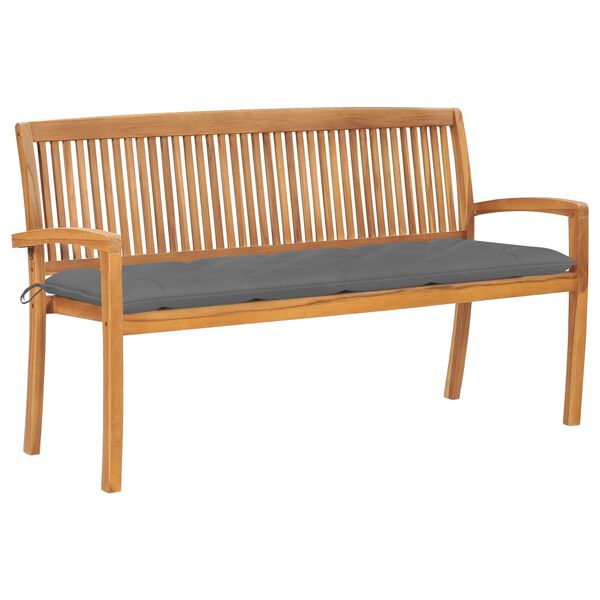 vidaXL Stacking Garden Bench with Cushion 159 cm Solid Teak Wood