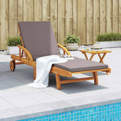 vidaXL Sun Lounger with Cushion and Table Solid Wood Acacia