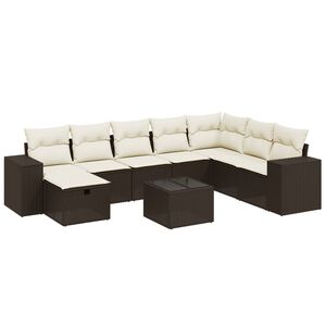 vidaXL 8 Piece Garden Sofa Set with Cushions Brown Poly Rattan