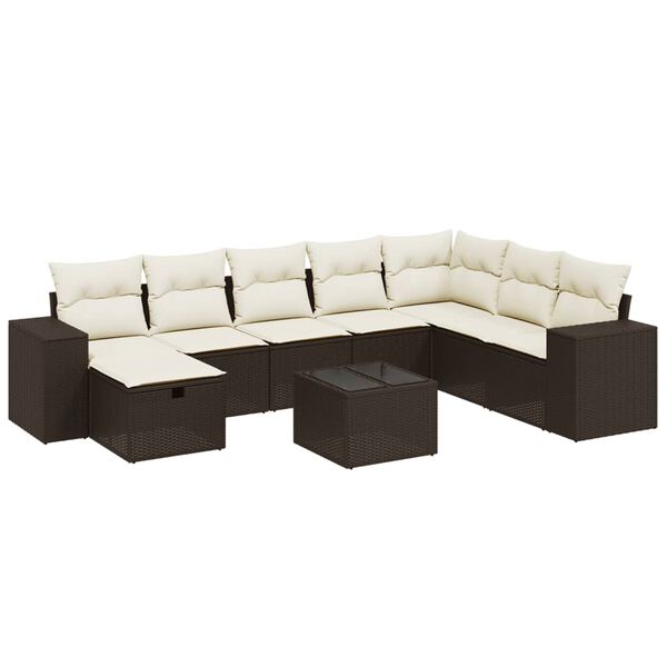 vidaXL 8 Piece Garden Sofa Set with Cushions Brown Poly Rattan