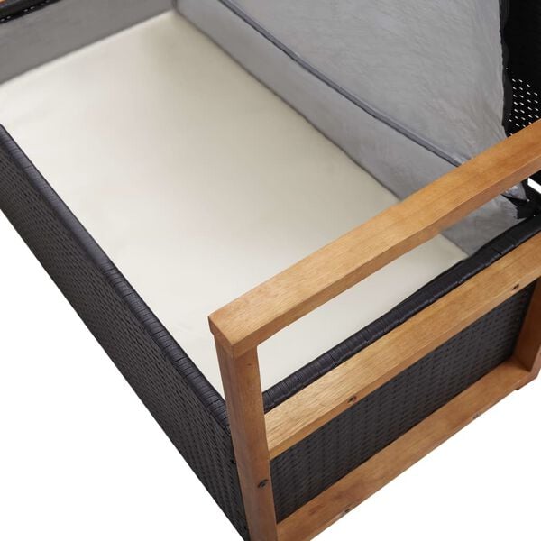 vidaXL Storage Bench 115 cm Poly Rattan and Solid Acacia Wood Black