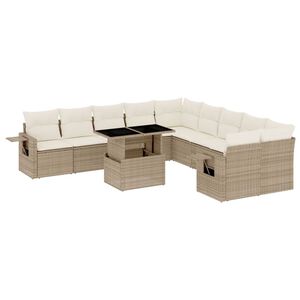 vidaXL 11 Piece Garden Sofa Set with Cushions Beige Poly Rattan