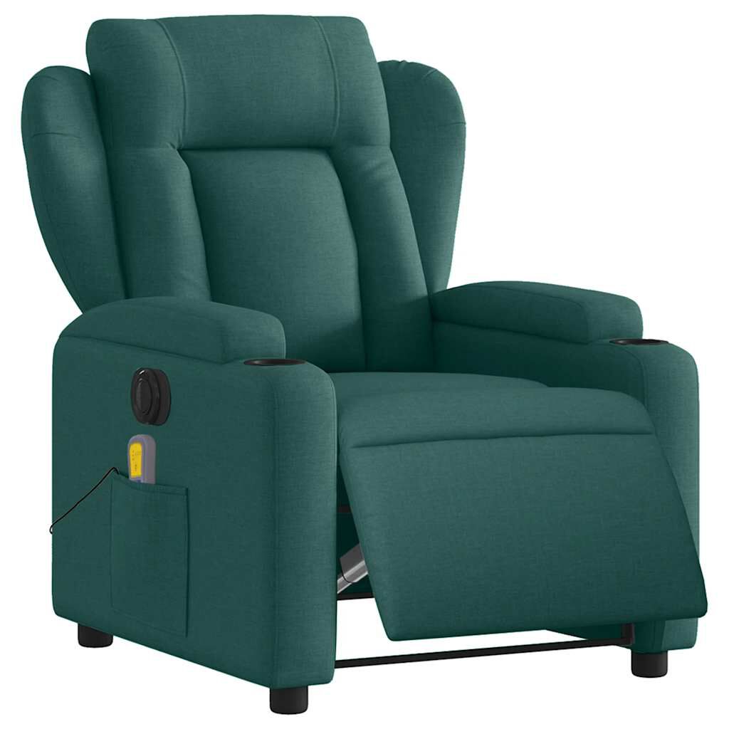 vidaXL Electric Massage Recliner Chair Dark Green Fabric
