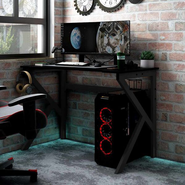 vidaXL Gaming Desk with K Shape Legs Black 90x60x75 cm