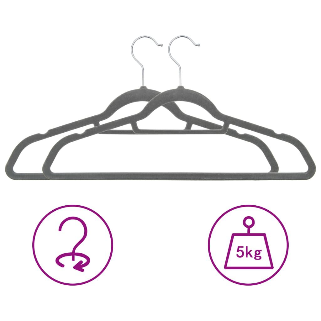 vidaXL 50 pcs Clothes Hanger Set Anti-slip Grey Velvet