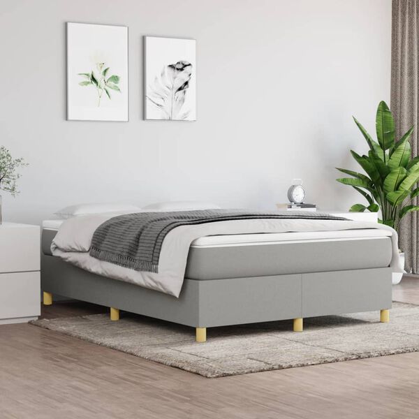 vidaXL Box Spring Bed with Mattress Light Grey 152x203 cm Queen Fabric