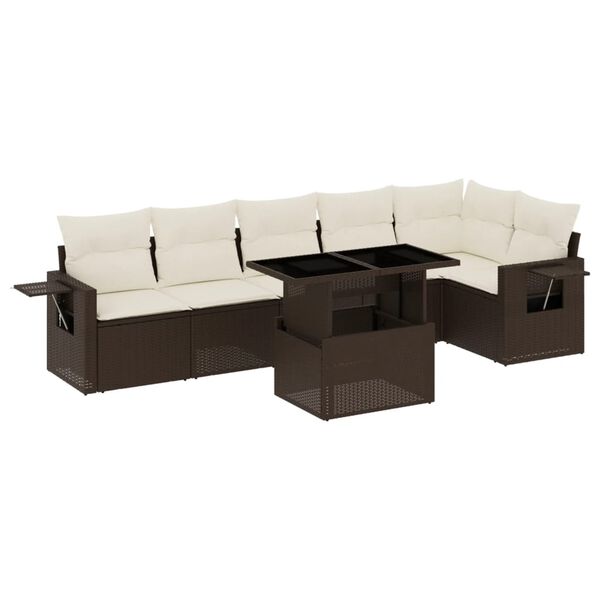 vidaXL 7 Piece Garden Sofa Set with Cushions Brown Poly Rattan