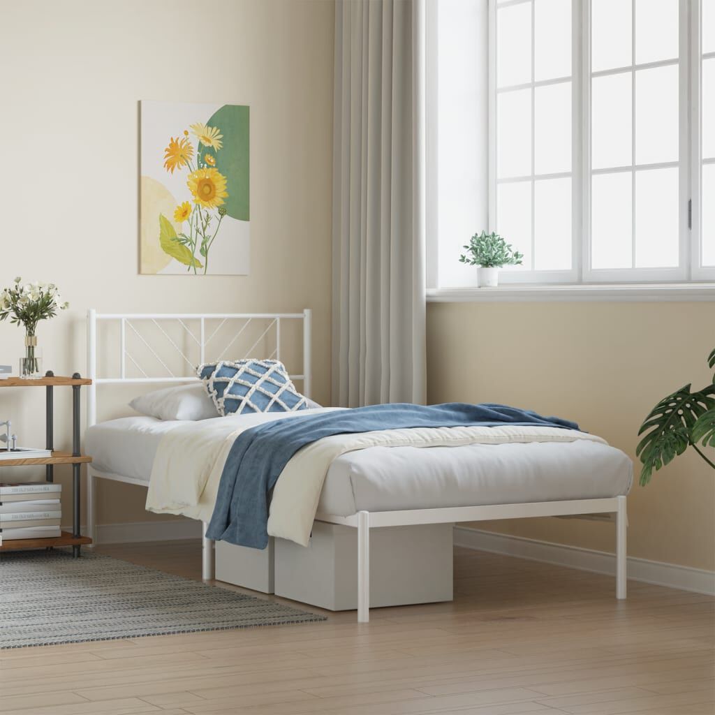 vidaXL Metal Bed Frame without Mattress with Headboard White 100x200cm