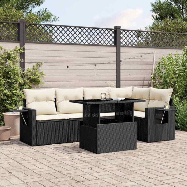 vidaXL 6 Piece Garden Sofa Set with Cushions Black Poly Rattan