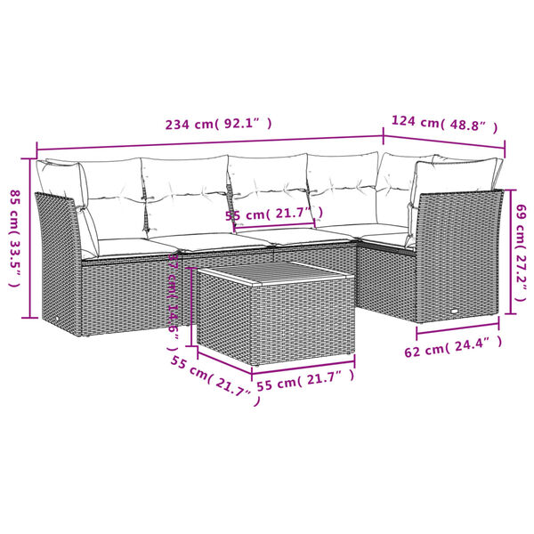 vidaXL 6 Piece Garden Sofa Set with Cushions Black Poly Rattan