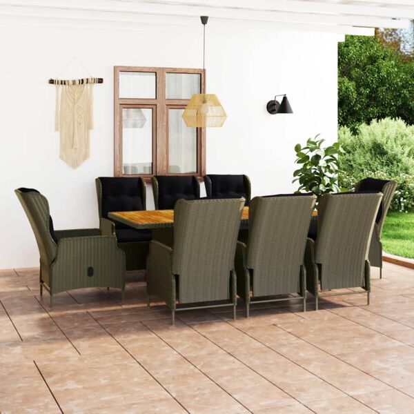 vidaXL 9 Piece Outdoor Dining Set with Cushions Poly Rattan Brown