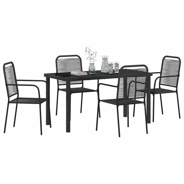 vidaXL Garden Dining Set 5 pcs Black Powder-Coated Steel