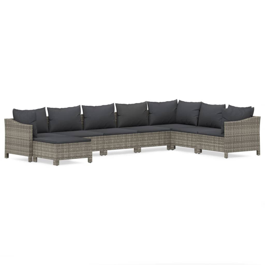 vidaXL 8 Piece Garden Lounge Set with Cushions Grey Poly Rattan