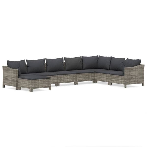 vidaXL 8 Piece Garden Lounge Set with Cushions Grey Poly Rattan
