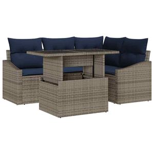 vidaXL Garden Sofa Set 5 pcs Grey and Navy Blue Poly Rattan