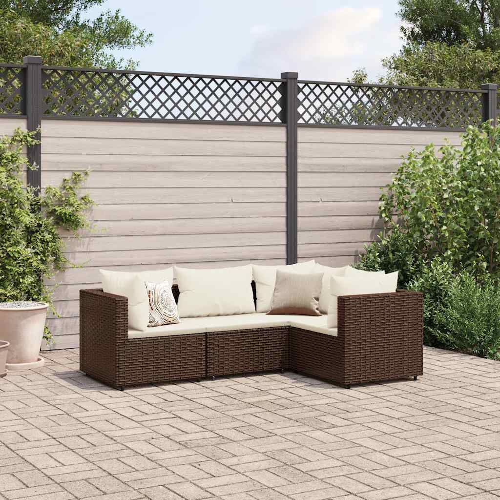 vidaXL 4 Piece Garden Lounge Set with Cushions Brown Poly Rattan