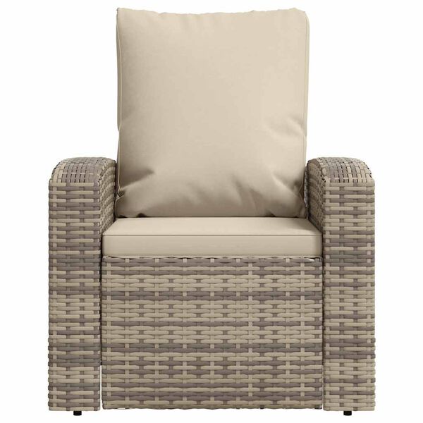 vidaXL Garden Reclining Chair with Cushions Light Brown Poly Rattan