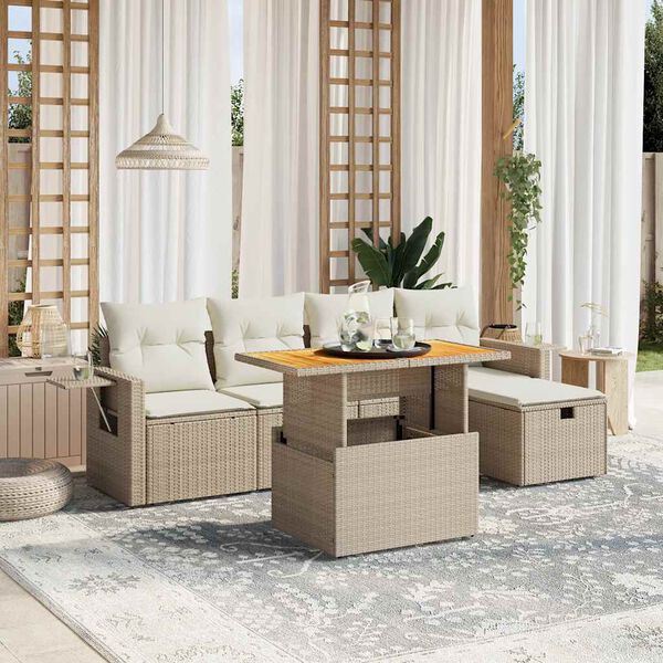 vidaXL 6 Piece Garden Sofa Set with Cushions Beige Poly Rattan