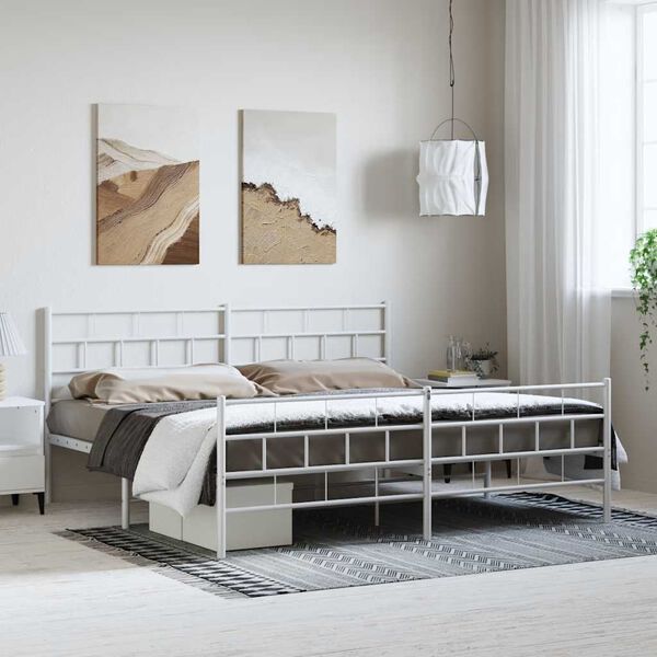 vidaXL Metal Bed Frame without Mattress with Footboard White 193x203cm