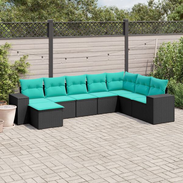 vidaXL 8 Piece Garden Sofa Set with Cushions Black Poly Rattan