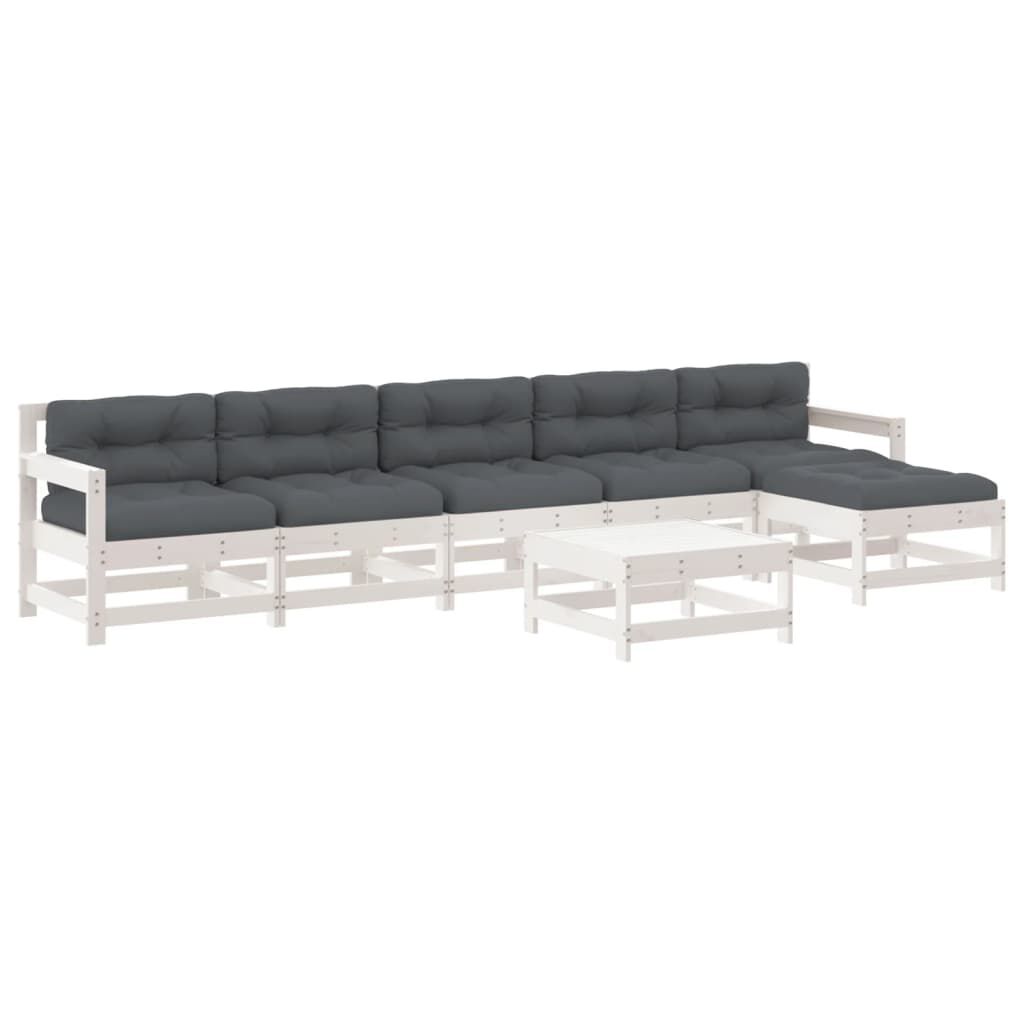 vidaXL 7 Piece Garden Lounge Set with Cushions White Solid Wood