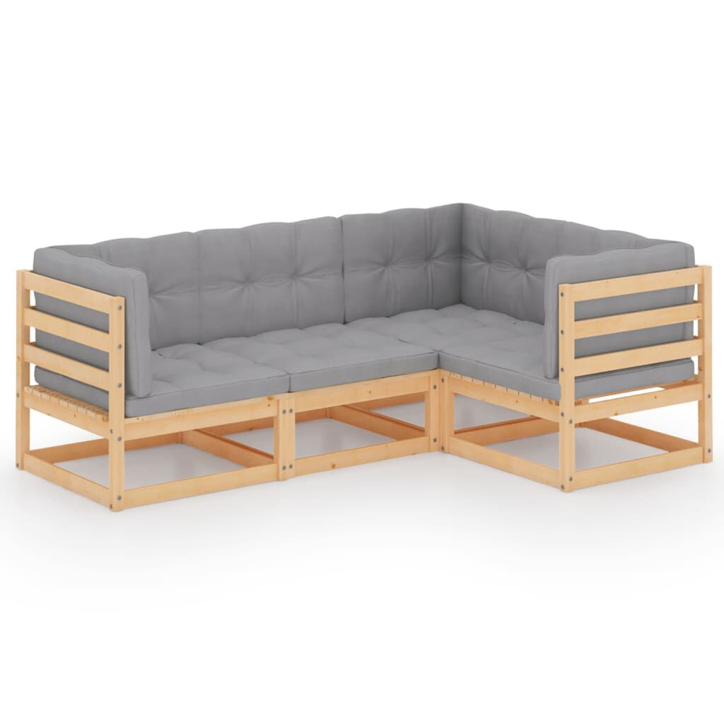 vidaXL 4 Piece Garden Lounge Set with Cushions Solid Pinewood