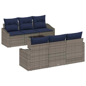 vidaXL Sofa Set with Cushion 7 pcs Grey and Navy Poly Rattan