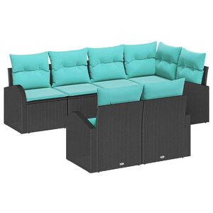 vidaXL Garden Sofa Set 7 pcs Black and turquoise Poly Rattan