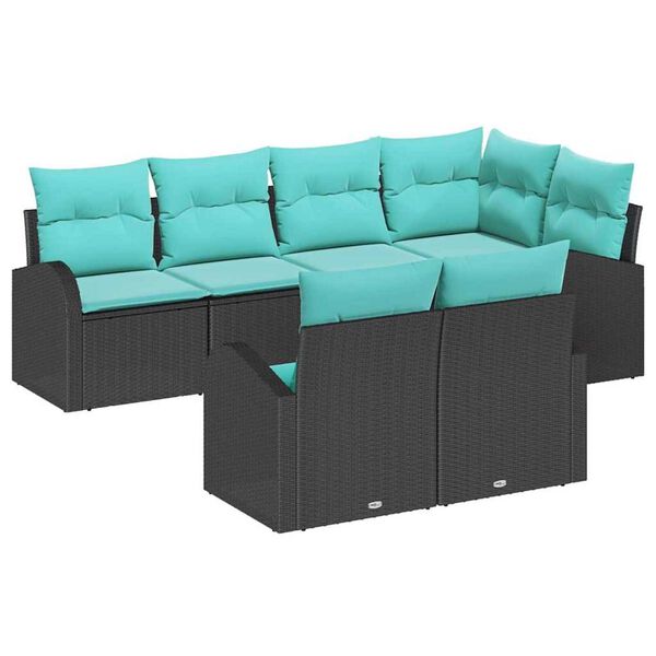 vidaXL Garden Sofa Set 7 pcs Black and turquoise Poly Rattan