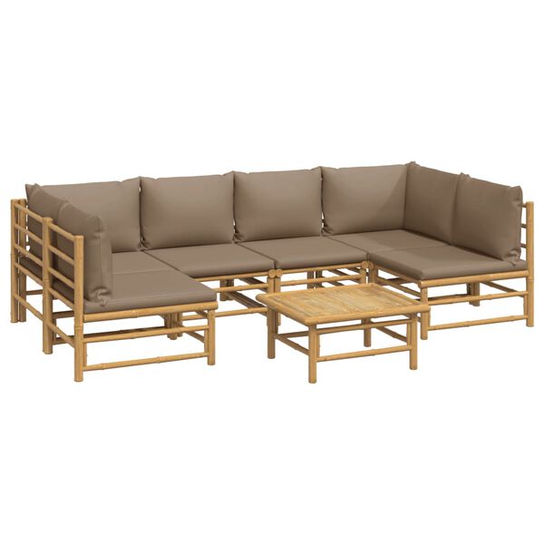 vidaXL 7 Piece Garden Lounge Set with Taupe Cushions Bamboo