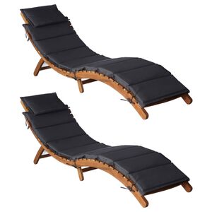 vidaXL Sun Loungers with Cushions 2 pcs Dark Grey Solid Wood Acacia