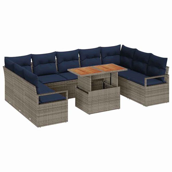 vidaXL Garden Sofa Set with Cushion with Storage 10 pcs Grey and Navy