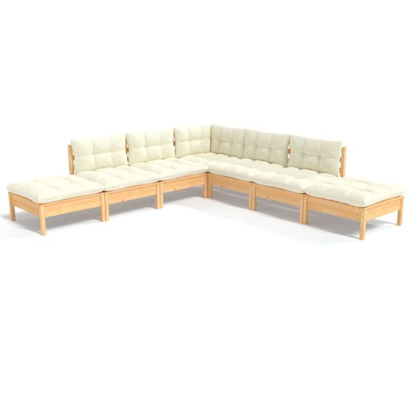 vidaXL 7 Piece Garden Lounge Set with Cream Cushions Pinewood