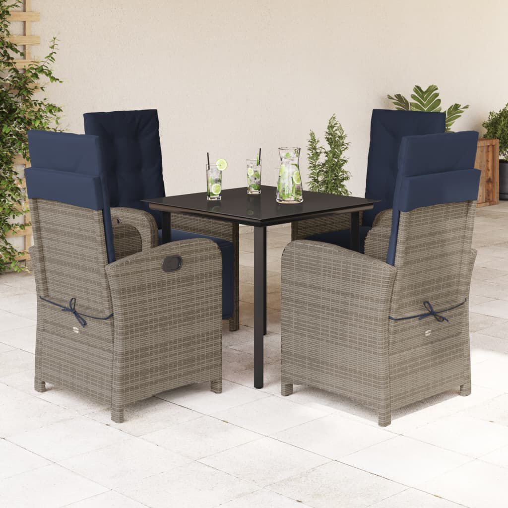vidaXL 5 Piece Garden Dining Set with Cushions Grey Poly Rattan