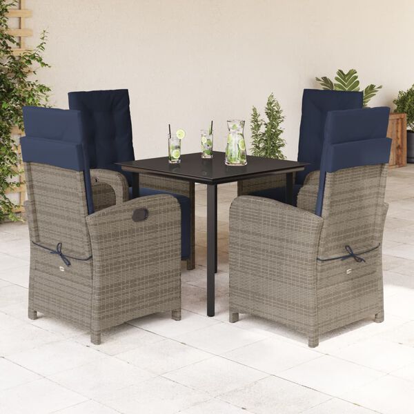 vidaXL 5 Piece Garden Dining Set with Cushions Grey Poly Rattan
