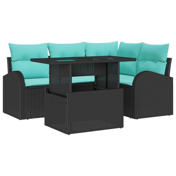 vidaXL 5 Piece Garden Sofa Set with Cushions in Black Poly Rattan