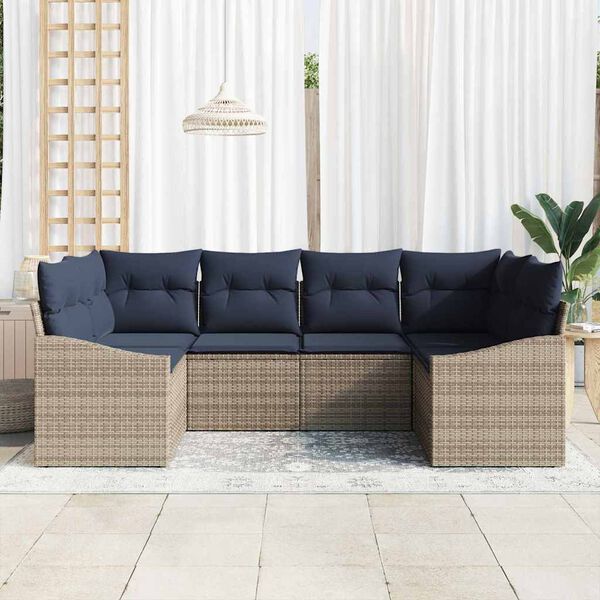 vidaXL Sofa Set with Cushion 6 pcs Grey Poly Rattan