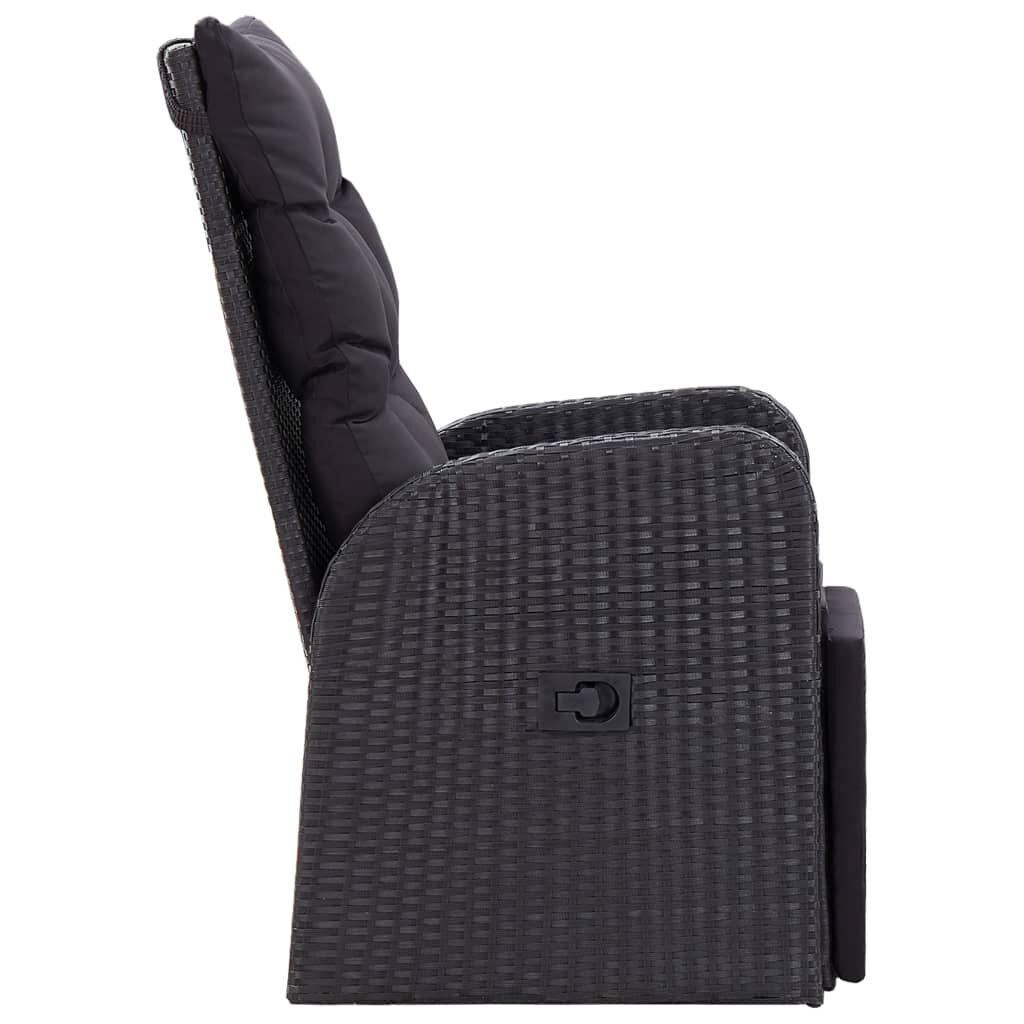 vidaXL Reclining Garden Chairs with Cushions 2 pcs Black Poly Rattan