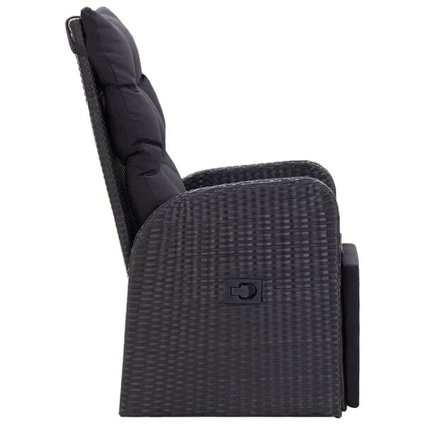 vidaXL Reclining Garden Chairs with Cushions 2 pcs Black Poly Rattan