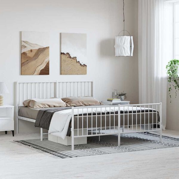 vidaXL Metal Bed Frame without Mattress with Footboard White 150x200cm