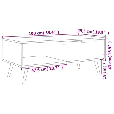 vidaXL Coffee Table High Gloss White 100x49.5x43 cm Engineered Wood