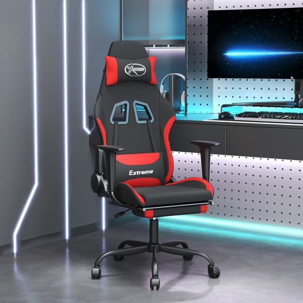 vidaXL Gaming Chair with Footrest Black and Red Fabric
