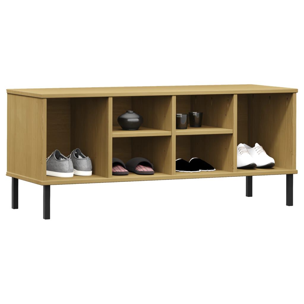 vidaXL Shoe Rack with Metal Legs Brown 106x35x45 cm Solid Wood OSLO