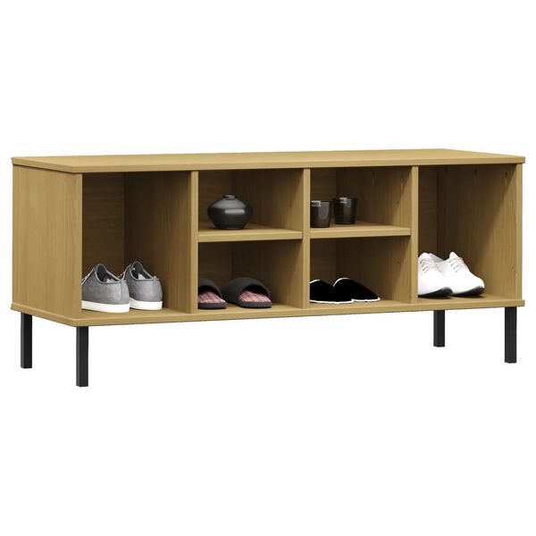 vidaXL Shoe Rack with Metal Legs Brown 106x35x45 cm Solid Wood OSLO