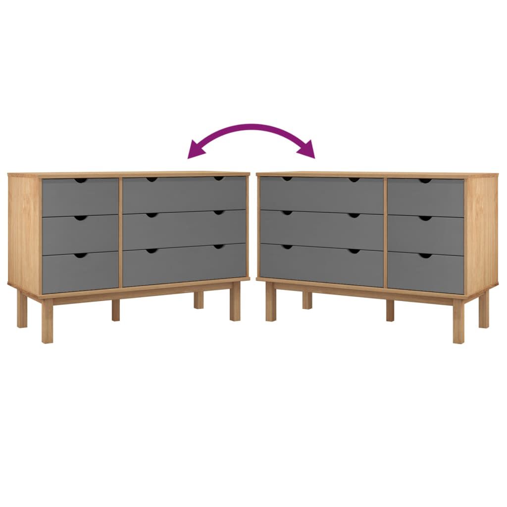 vidaXL Drawer Cabinet OTTA Brown&Grey 111x43x73.5cm Solid Wood Pine