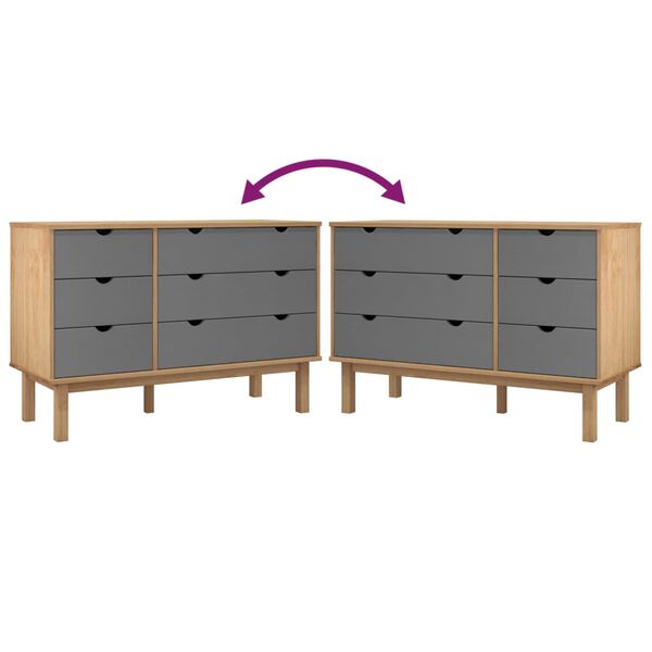 vidaXL Drawer Cabinet OTTA Brown&Grey 111x43x73.5cm Solid Wood Pine
